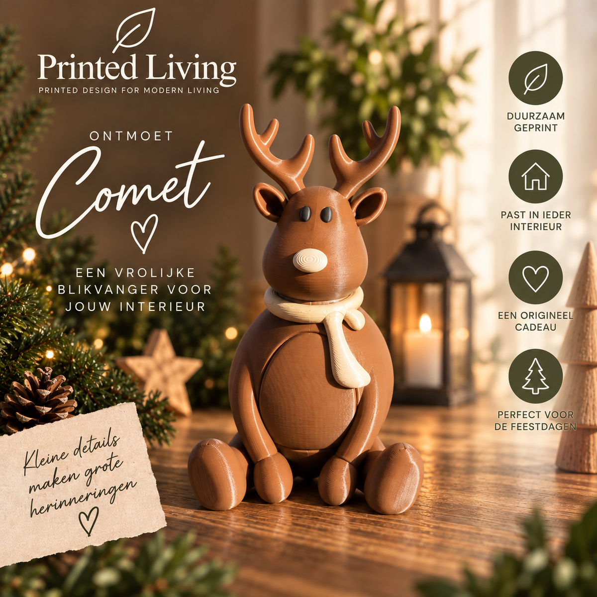 Rendier Comet – 3D Geprinte Kerstdecoratie