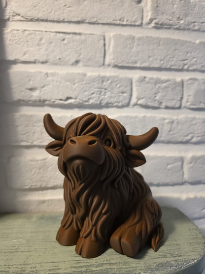 Highland Koe beeldje 15cm tegen bakstenen muur