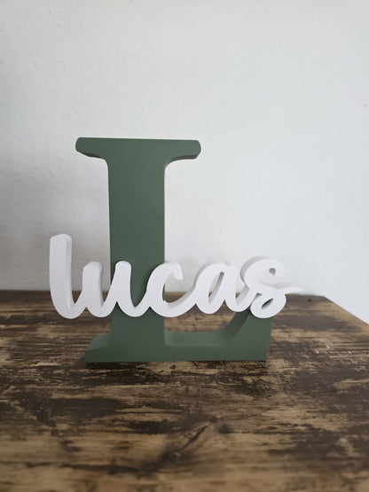 Naamletter L met naam Lucas, groen en wit