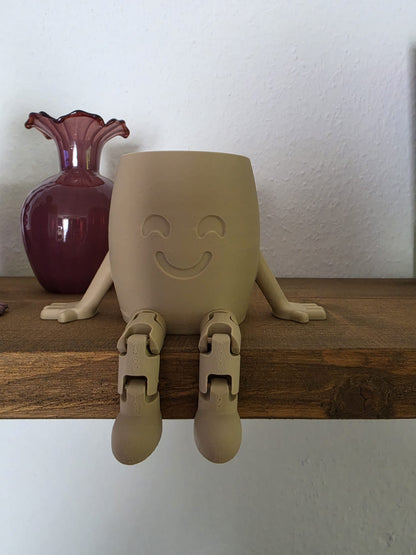 3D Geprinte Bloempot met Beentjes – Zittend Mannetje | Woondecoratie